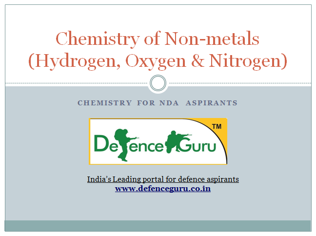Chemistry of Non-metals Hydrogen Oxygen and Nitrogen