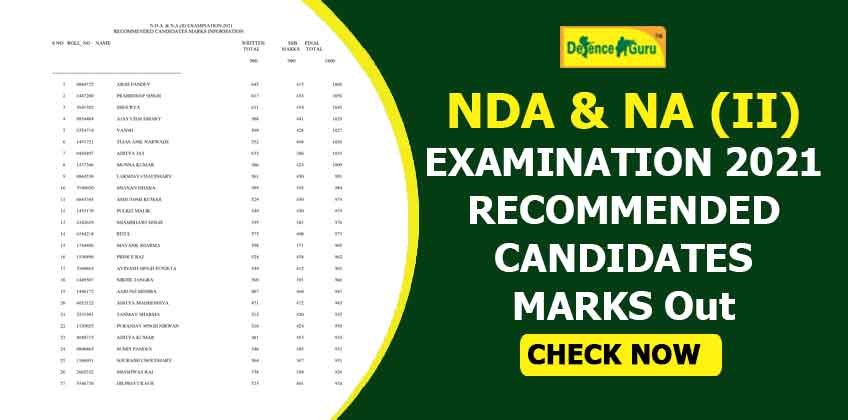 NDA & NA 2 2021 Marks of Recommended Candidates Released - Check Now