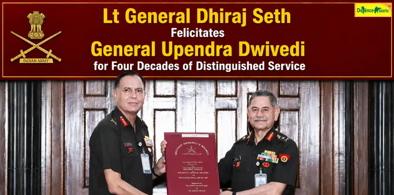 Lt Gen Dhiraj Seth felicitates Gen Upendra Dwivedi